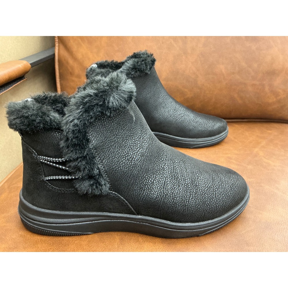 Clarks Breeze Fur Ankle Boots Womens 7 Black New Cloudsteppers Faux Fur
